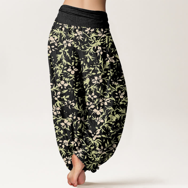 Pantalon harem à taille élastique pour femme, en pur coton, motif abstrait de fleurs et de feuilles, Buddha Stones - image 9