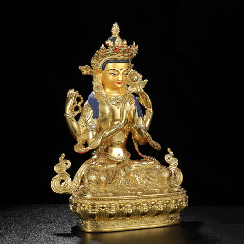 Statue de protection à quatre bras de Chenrezig Avalokitesvara en cuivre plaqué or - image 3