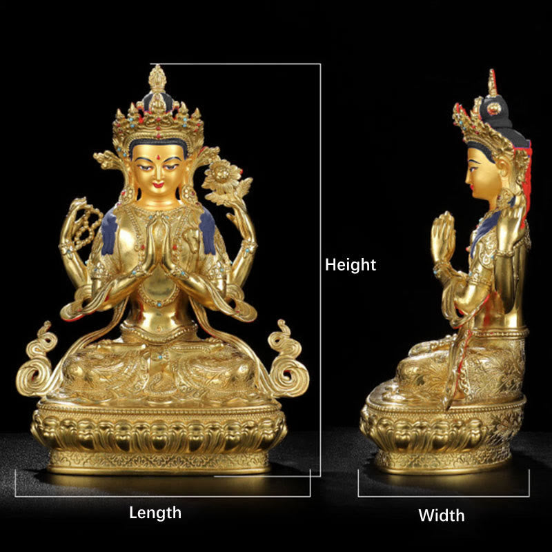 Statue de protection à quatre bras de Chenrezig Avalokitesvara en cuivre plaqué or - image 13