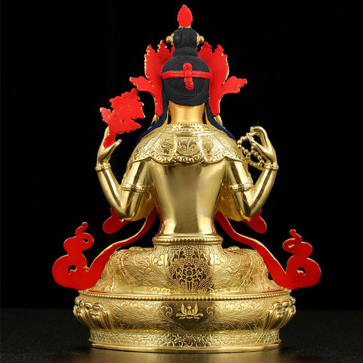 Statue de protection à quatre bras de Chenrezig Avalokitesvara en cuivre plaqué or - image 7