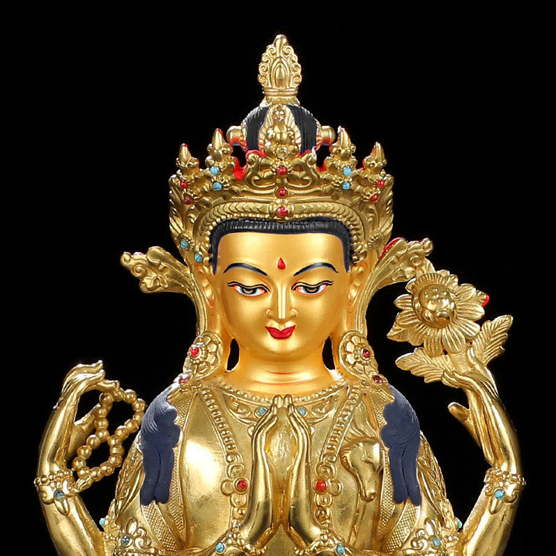 Statue de protection à quatre bras de Chenrezig Avalokitesvara en cuivre plaqué or - image 9