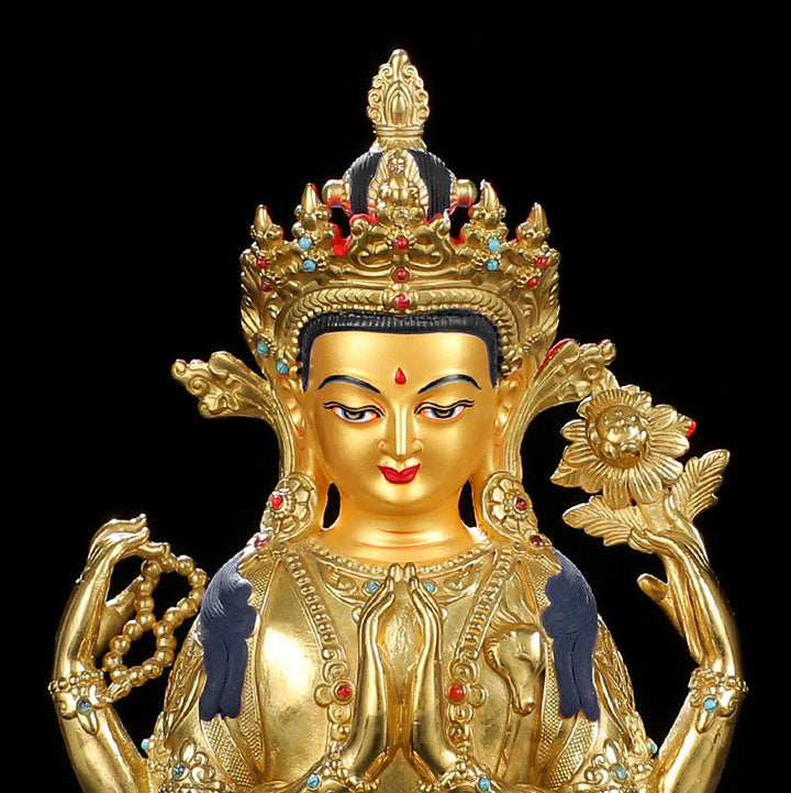 Statue de protection à quatre bras de Chenrezig Avalokitesvara en cuivre plaqué or - image 9