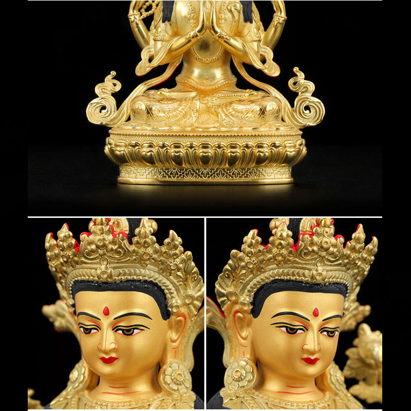Statue de protection à quatre bras de Chenrezig Avalokitesvara en cuivre plaqué or - image 12