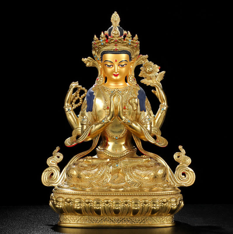 Statue de protection à quatre bras de Chenrezig Avalokitesvara en cuivre plaqué or - image 8