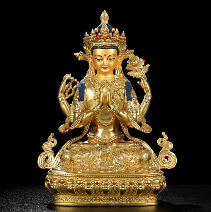 Statue de protection à quatre bras de Chenrezig Avalokitesvara en cuivre plaqué or - image 8