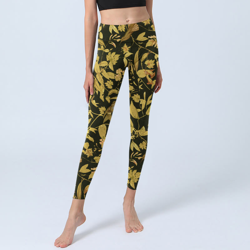 Leggings de sport pour femmes avec imprimé luxueux de fleurs, feuilles et oiseaux, style Buddha Stones - image 5