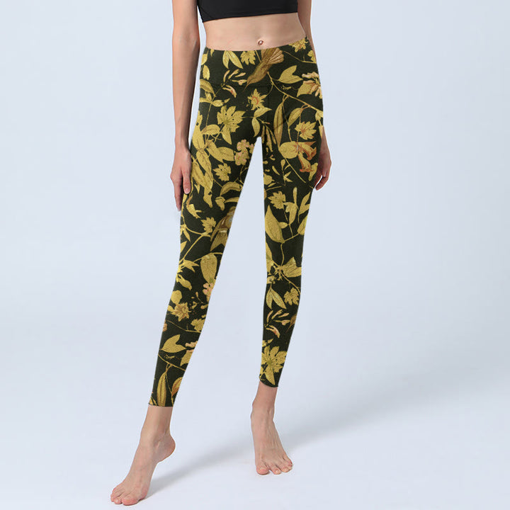 Leggings de sport pour femmes avec imprimé luxueux de fleurs, feuilles et oiseaux, style Buddha Stones - image 5