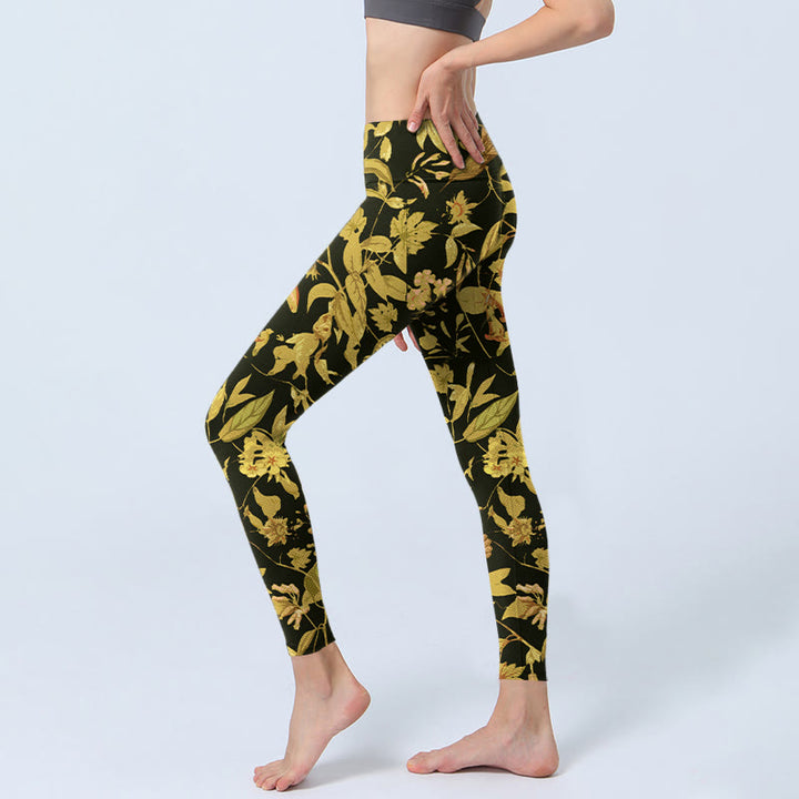 Leggings de sport pour femmes avec imprimé luxueux de fleurs, feuilles et oiseaux, style Buddha Stones - image 2