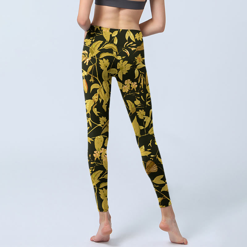 Leggings de sport pour femmes avec imprimé luxueux de fleurs, feuilles et oiseaux, style Buddha Stones - image 6