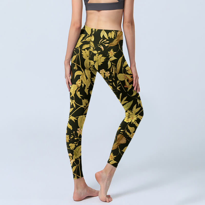 Leggings de sport pour femmes avec imprimé luxueux de fleurs, feuilles et oiseaux, style Buddha Stones - image 4