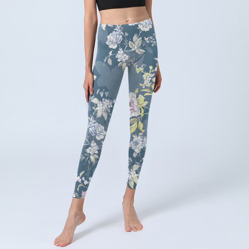 Leggings de sport pour femmes, imprimé de fleurs et de feuilles aux couleurs douces, style Buddha Stones. - image 5