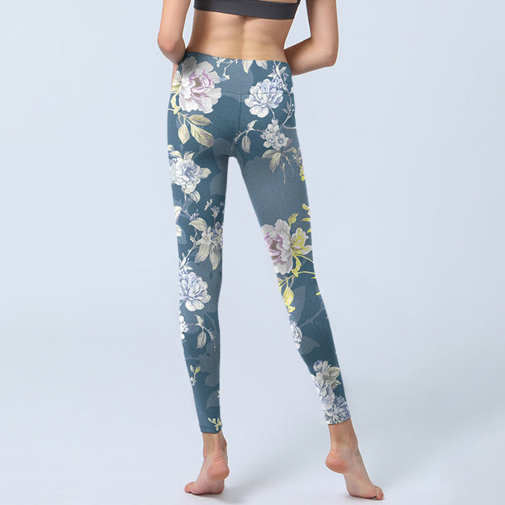 Leggings de sport pour femmes, imprimé de fleurs et de feuilles aux couleurs douces, style Buddha Stones. - image 6