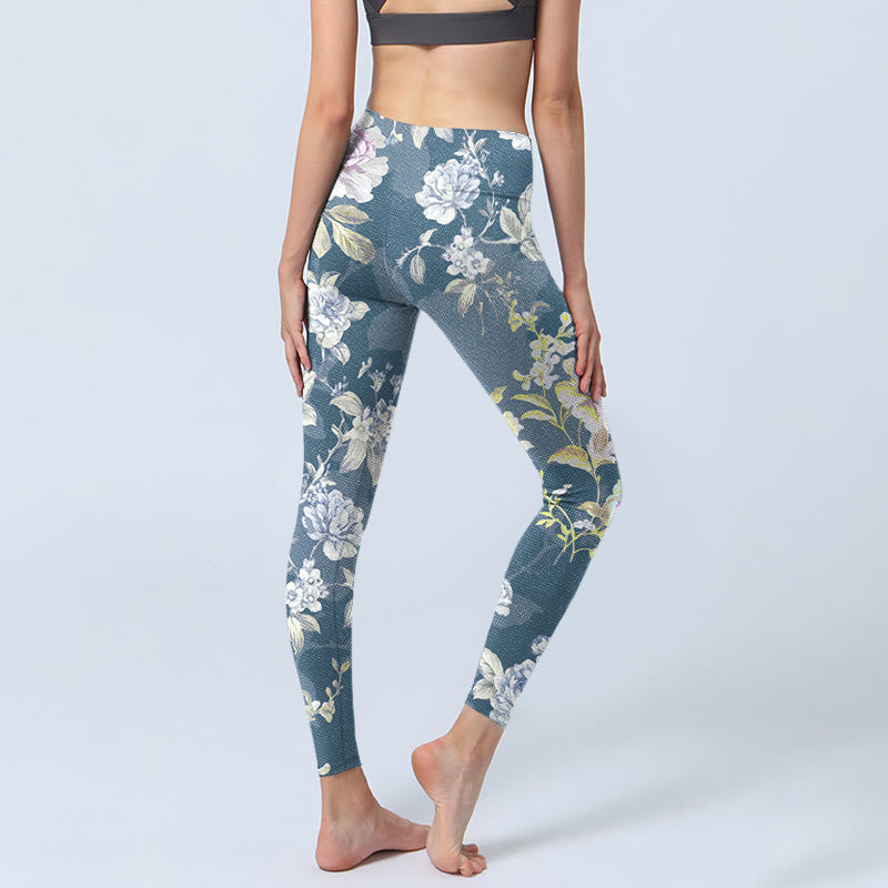 Leggings de sport pour femmes, imprimé de fleurs et de feuilles aux couleurs douces, style Buddha Stones. - image 4