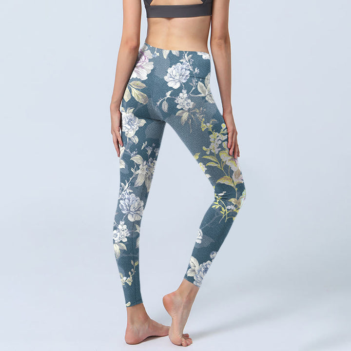 Leggings de sport pour femmes, imprimé de fleurs et de feuilles aux couleurs douces, style Buddha Stones. - image 4