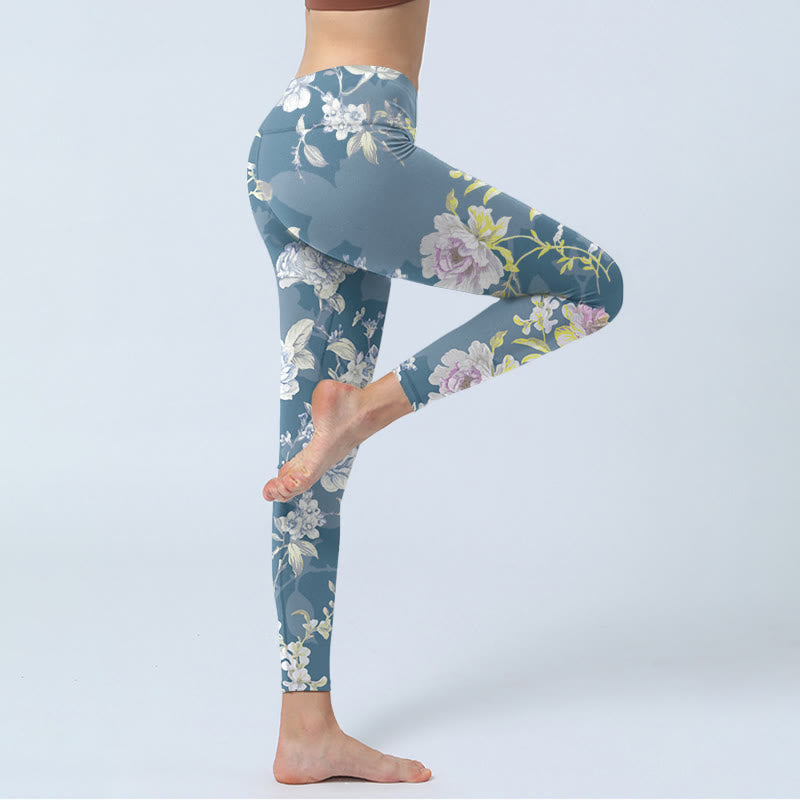 Leggings de sport pour femmes, imprimé de fleurs et de feuilles aux couleurs douces, style Buddha Stones. - image 3