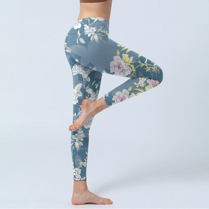 Leggings de sport pour femmes, imprimé de fleurs et de feuilles aux couleurs douces, style Buddha Stones. - image 3