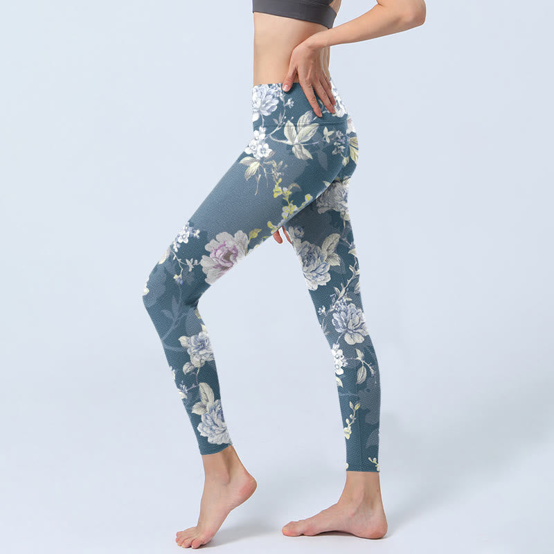 Leggings de sport pour femmes, imprimé de fleurs et de feuilles aux couleurs douces, style Buddha Stones. - image 2