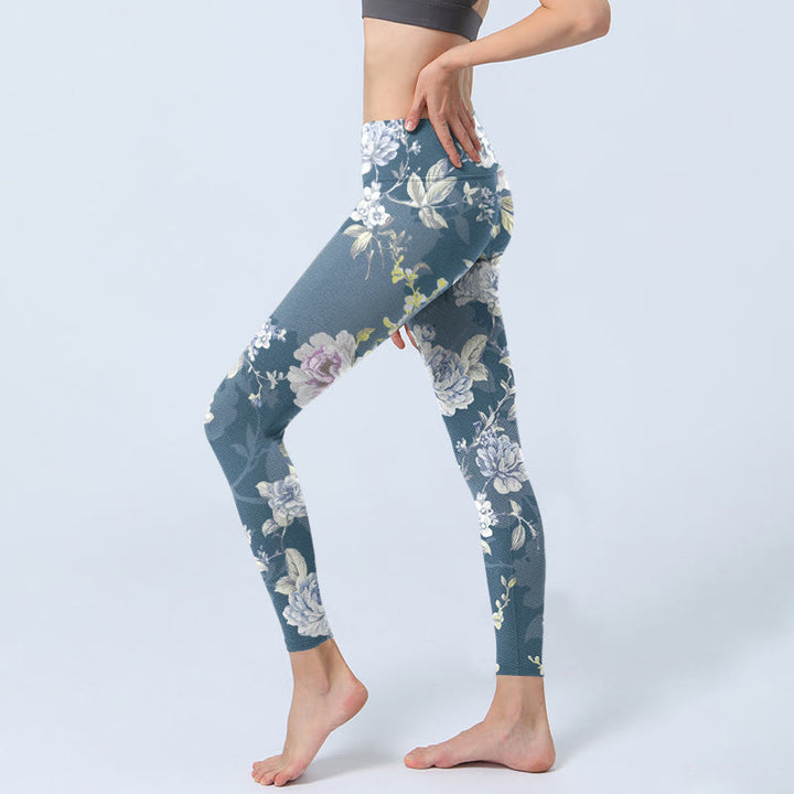 Leggings de sport pour femmes, imprimé de fleurs et de feuilles aux couleurs douces, style Buddha Stones. - image 2