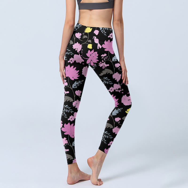 Leggings de yoga pour femmes, imprimé de fleurs et de feuilles aux couleurs douces, style aquarelle , Buddha Stones - image 4