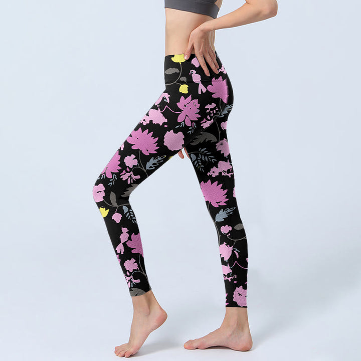 Leggings de yoga pour femmes, imprimé de fleurs et de feuilles aux couleurs douces, style aquarelle , Buddha Stones - image 2