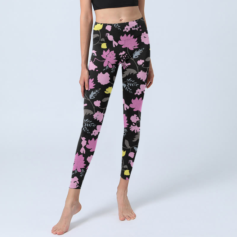 Leggings de yoga pour femmes, imprimé de fleurs et de feuilles aux couleurs douces, style aquarelle , Buddha Stones - image 5