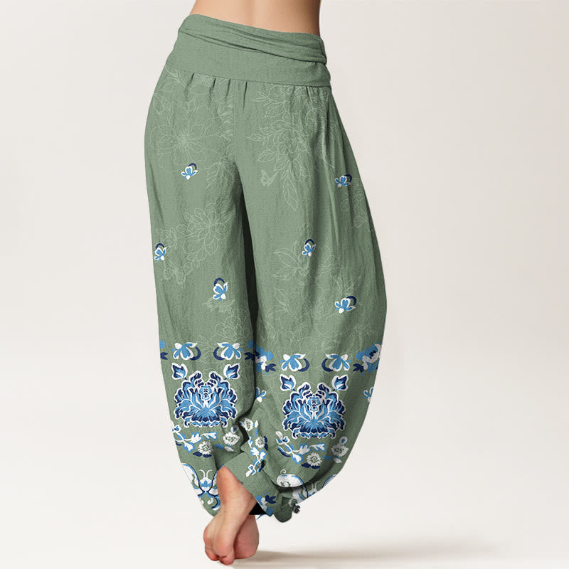 Pantalon harem pour femme en pur coton, élégant et classique, à motif floral et papillon, avec taille élastique et Buddha Stones - image 6