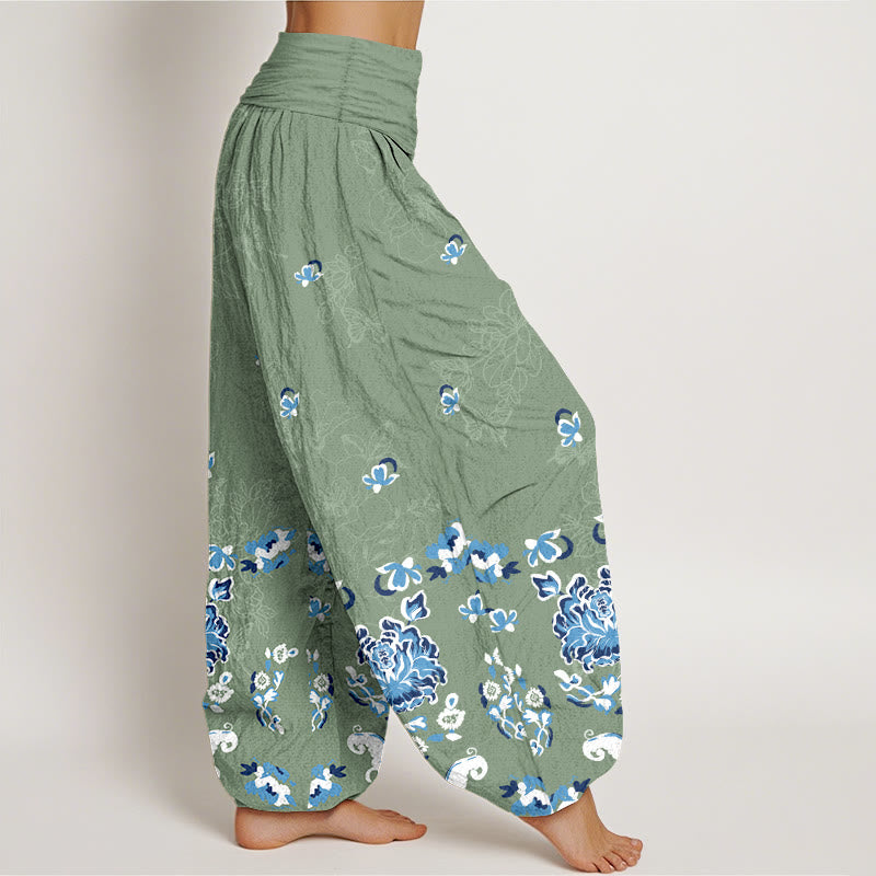 Pantalon harem pour femme en pur coton, élégant et classique, à motif floral et papillon, avec taille élastique et Buddha Stones - image 7