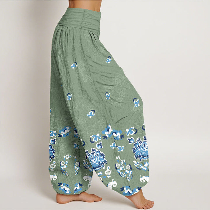 Pantalon harem pour femme en pur coton, élégant et classique, à motif floral et papillon, avec taille élastique et Buddha Stones - image 7