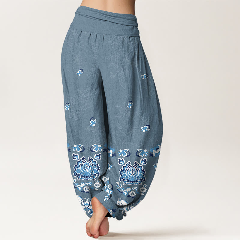 Pantalon harem pour femme en pur coton, élégant et classique, à motif floral et papillon, avec taille élastique et Buddha Stones - image 9