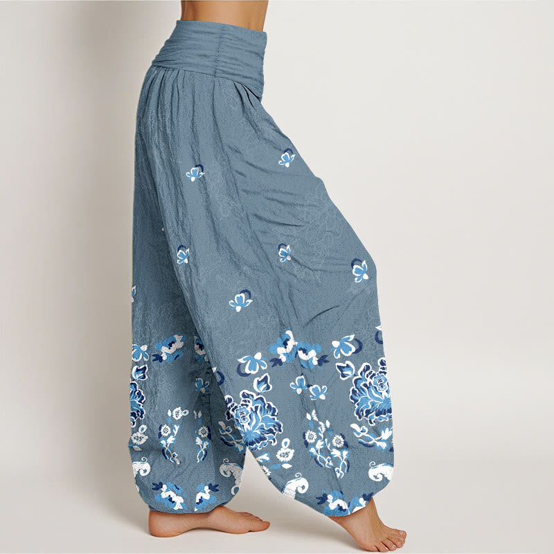 Pantalon harem pour femme en pur coton, élégant et classique, à motif floral et papillon, avec taille élastique et Buddha Stones - image 10
