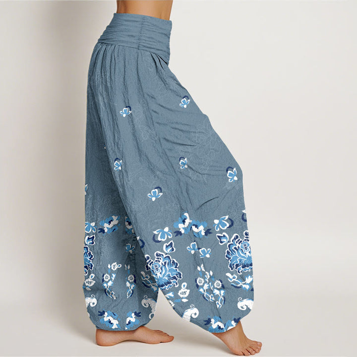 Pantalon harem pour femme en pur coton, élégant et classique, à motif floral et papillon, avec taille élastique et Buddha Stones - image 10