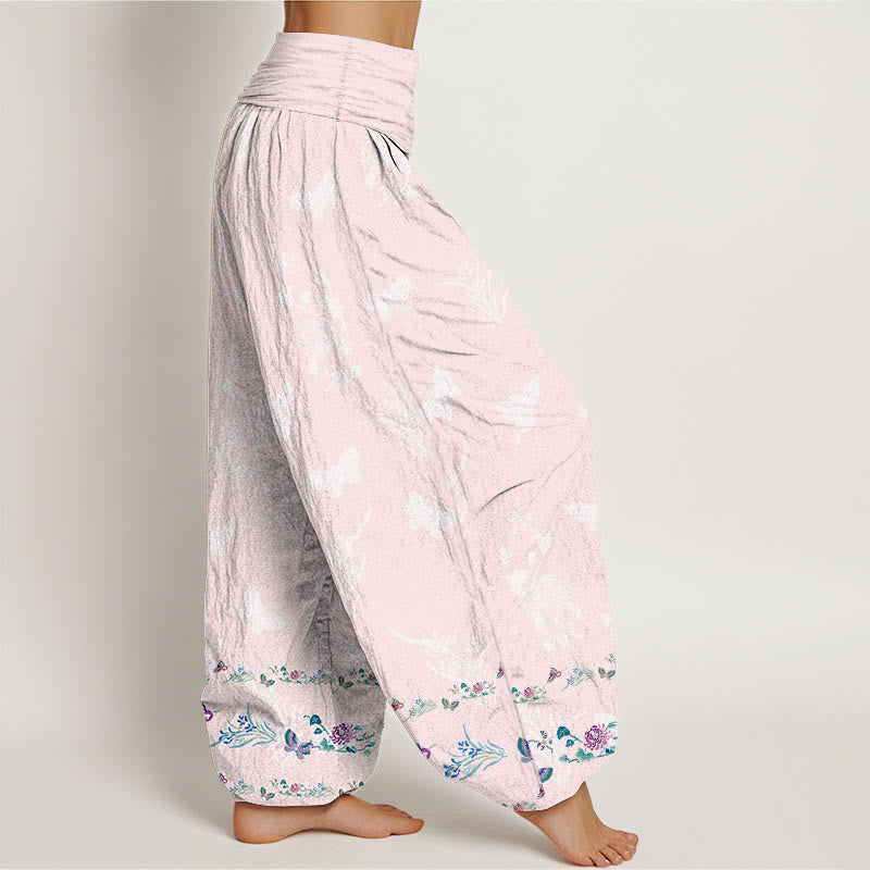 Pantalon harem pour femme, taille élastique, en pur coton, orné de motifs de fleurs et de papillons, avec des Buddha Stones et des jambes soigneusement agencées. - image 10