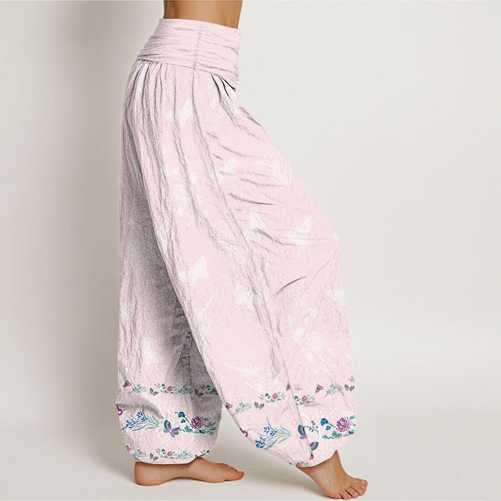 Pantalon harem pour femme, taille élastique, en pur coton, orné de motifs de fleurs et de papillons, avec des Buddha Stones et des jambes soigneusement agencées. - image 10