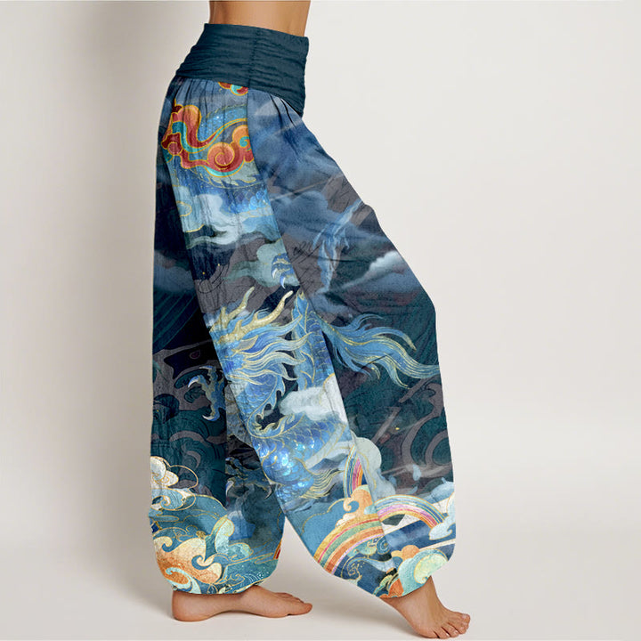 Pantalon harem pour femme, taille élastique, en pur coton, motif magnifique dragon, nuage et arc-en-ciel , Buddha Stones - image 2