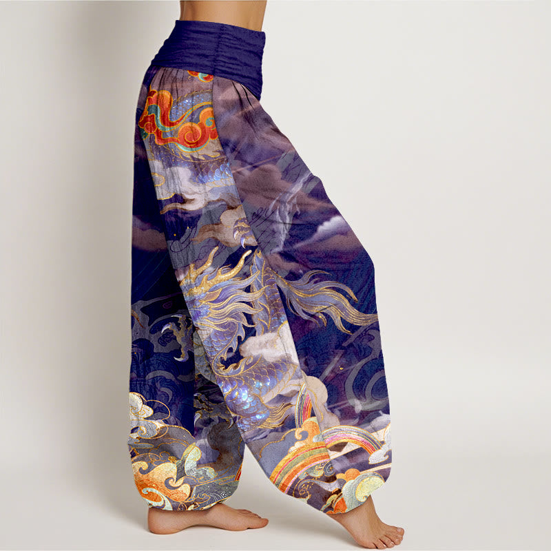 Pantalon harem pour femme, taille élastique, en pur coton, motif magnifique dragon, nuage et arc-en-ciel , Buddha Stones - image 7