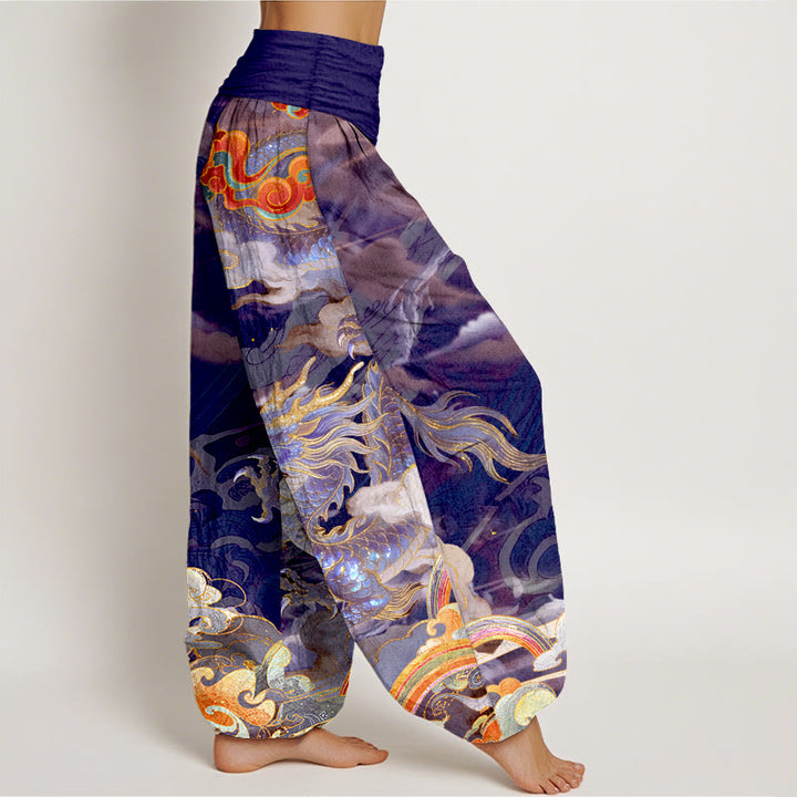 Pantalon harem pour femme, taille élastique, en pur coton, motif magnifique dragon, nuage et arc-en-ciel , Buddha Stones - image 7