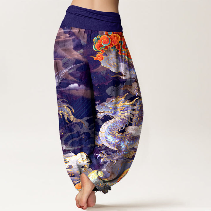 Pantalon harem pour femme, taille élastique, en pur coton, motif magnifique dragon, nuage et arc-en-ciel , Buddha Stones - image 6