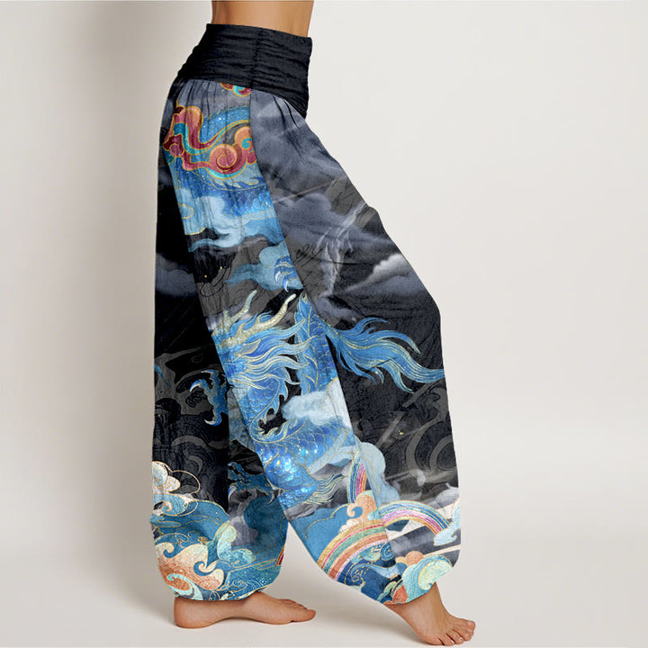 Pantalon harem pour femme, taille élastique, en pur coton, motif magnifique dragon, nuage et arc-en-ciel , Buddha Stones - image 10