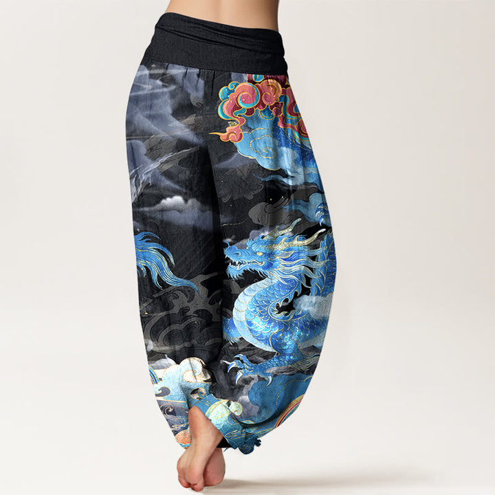 Pantalon harem pour femme, taille élastique, en pur coton, motif magnifique dragon, nuage et arc-en-ciel , Buddha Stones - image 9