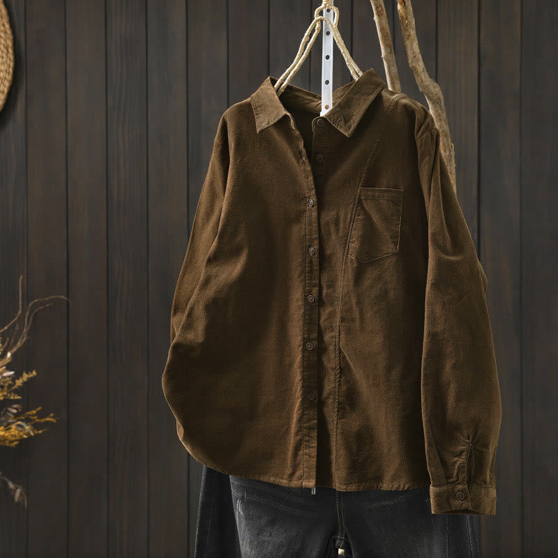 Chemise en coton à manches longues et col montant, ornée de Buddha Stones et de poches décoratives, avec motif boutonnée et motif de pierres de Bouddha - SaddleBrown - US4，UK/AU8，EU36 (L) - image 0