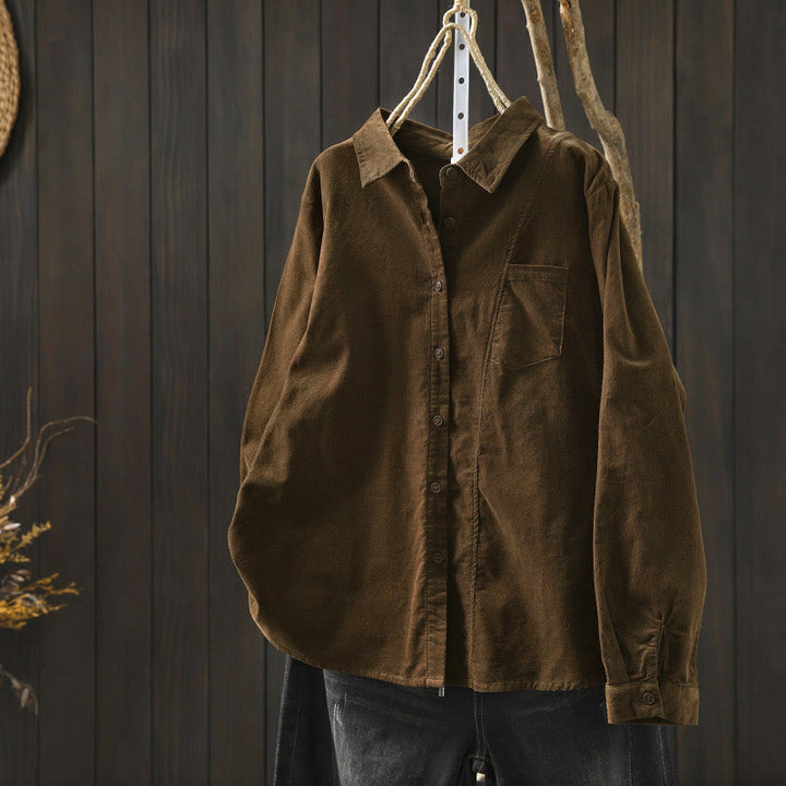 Chemise en coton à manches longues et col montant, ornée de Buddha Stones et de poches décoratives, avec motif boutonnée et motif de pierres de Bouddha - SaddleBrown - US4，UK/AU8，EU36 (L) - image 0