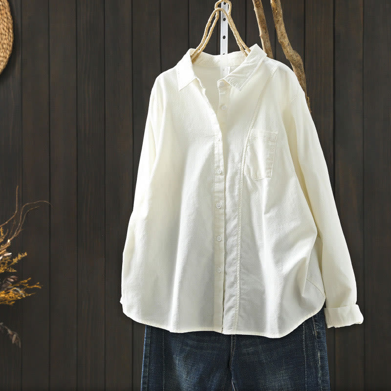 Chemise en coton à manches longues et col montant, ornée de Buddha Stones et de poches décoratives, avec motif boutonnée et motif de pierres de Bouddha - Blanc - US4，UK/AU8，EU36 (L) - image 30