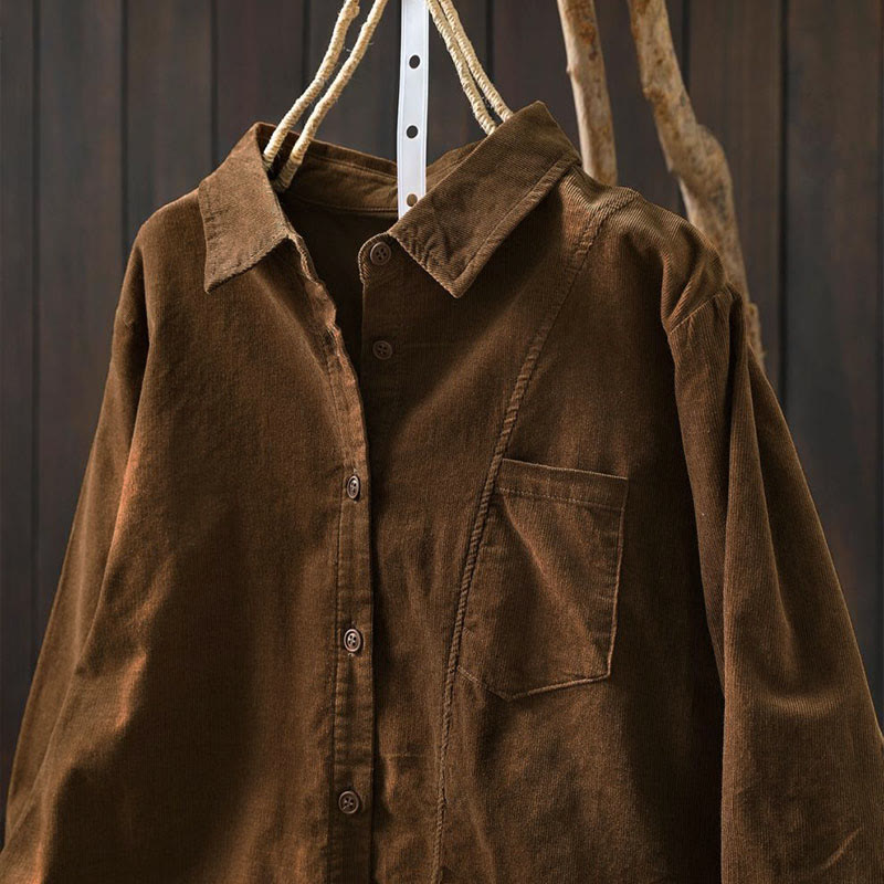 Chemise en coton à manches longues et col montant, ornée de Buddha Stones et de poches décoratives, avec motif boutonnée et motif de pierres de Bouddha - image 4