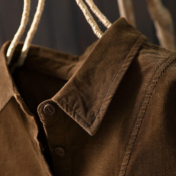 Chemise en coton à manches longues et col montant, ornée de Buddha Stones et de poches décoratives, avec motif boutonnée et motif de pierres de Bouddha - image 7
