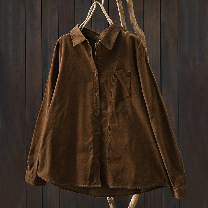 Chemise en coton à manches longues et col montant, ornée de Buddha Stones et de poches décoratives, avec motif boutonnée et motif de pierres de Bouddha - image 1