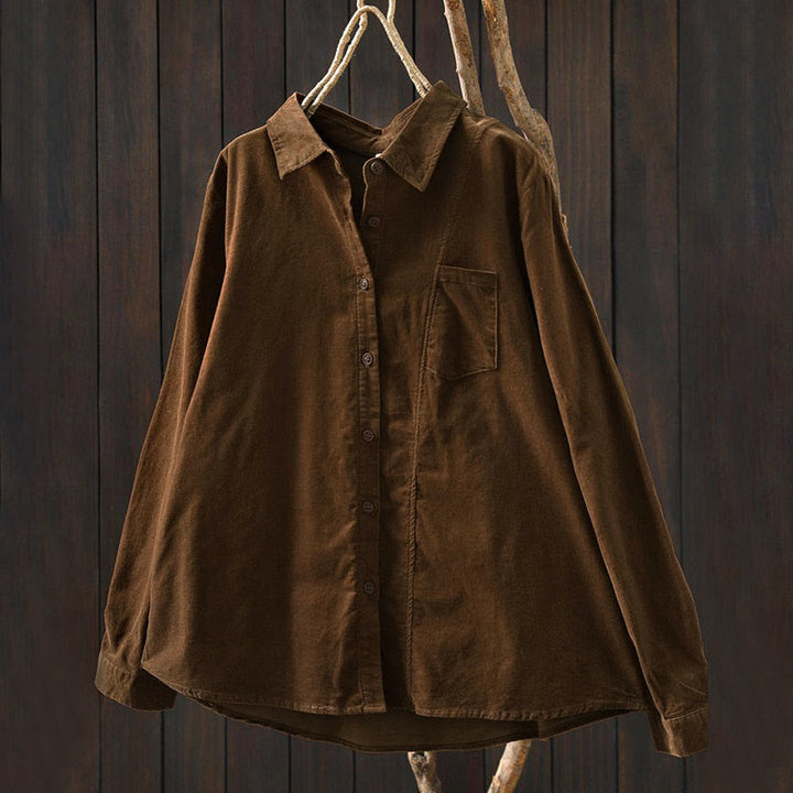 Chemise en coton à manches longues et col montant, ornée de Buddha Stones et de poches décoratives, avec motif boutonnée et motif de pierres de Bouddha - image 1