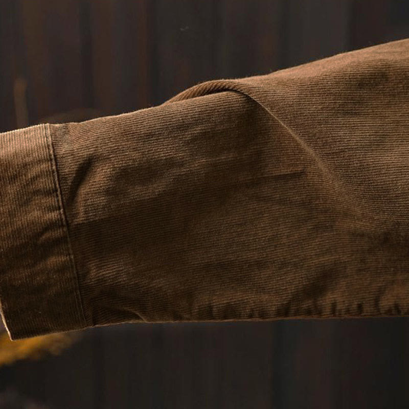 Chemise en coton à manches longues et col montant, ornée de Buddha Stones et de poches décoratives, avec motif boutonnée et motif de pierres de Bouddha - image 13