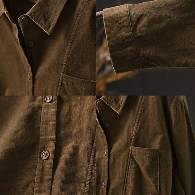 Chemise en coton à manches longues et col montant, ornée de Buddha Stones et de poches décoratives, avec motif boutonnée et motif de pierres de Bouddha - image 15