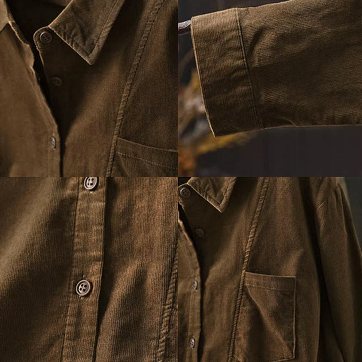 Chemise en coton à manches longues et col montant, ornée de Buddha Stones et de poches décoratives, avec motif boutonnée et motif de pierres de Bouddha - image 15