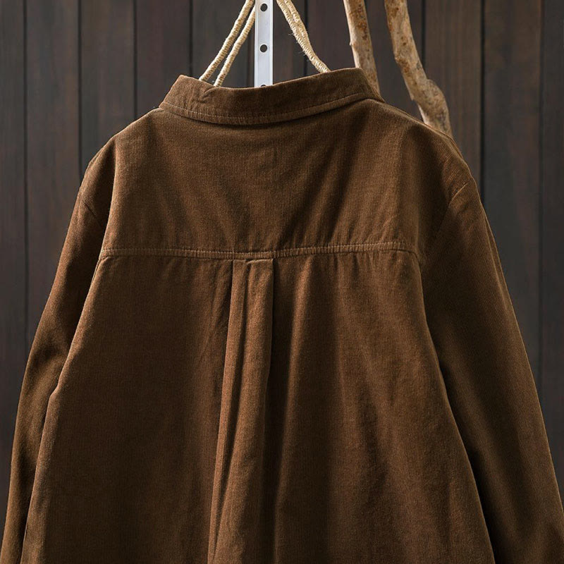 Chemise en coton à manches longues et col montant, ornée de Buddha Stones et de poches décoratives, avec motif boutonnée et motif de pierres de Bouddha - image 5